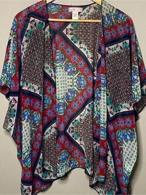 Band Of Gypsies Open Front Kimono Cover Up Women M/L Red Blue Boho Festival